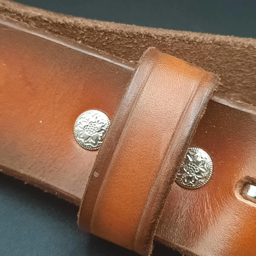 Handcrafted Leather Belt w/‎ Butterfly Embossing, Western-Style Design 30